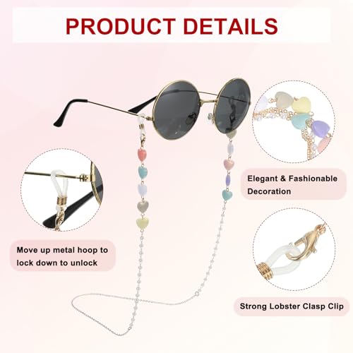 Image of uxcell Beads Eyeglass Chain, Pearl Glasses Strap Eyewear Retainer Chain Around Neck Sunglass Holder for Girls Women