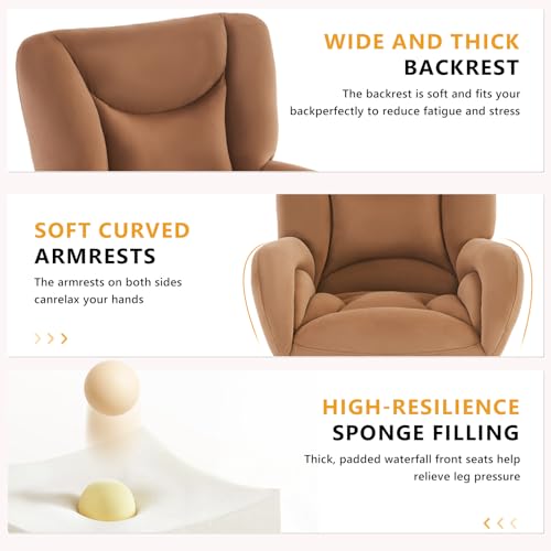 Image of FOXHUNTER Home Office Desk Chair, 360 Swivel Velvet Desk Chair with Gold Base Upholstered Adjustable Task Chair, Modern Swivel Rolling Chair for Living Room Bedroom, Velvet Brown