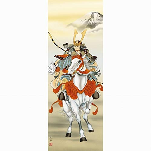 Amazon.co.jp: 長江桂舟『白馬武者(尺五立)』版画+手彩色 掛け軸 人物