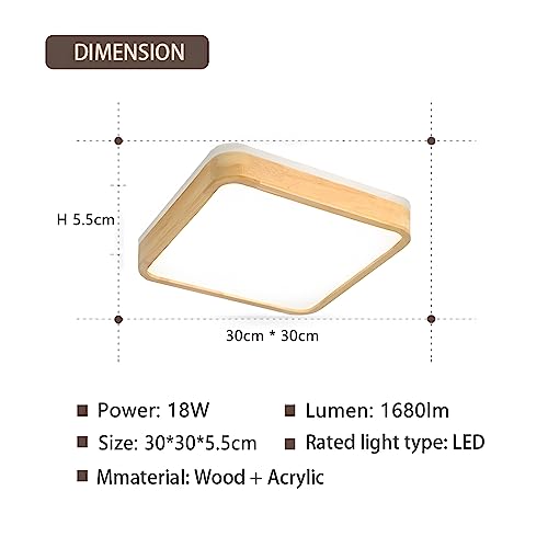 WayLuoung Wooden LED Ceiling Light, b30*30cm - 4500k - No Dimmable - Image 4