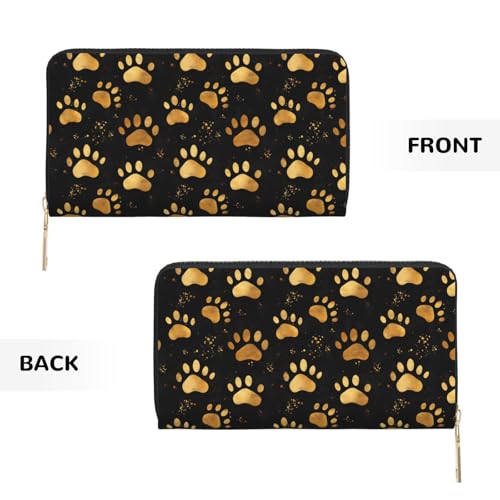 Dog Paw Gold Print Wallet Women Men, Long PU Leather Wallets for Women, Cute Womens Travel Wallet Purse Pouch with Zipper Pocket2