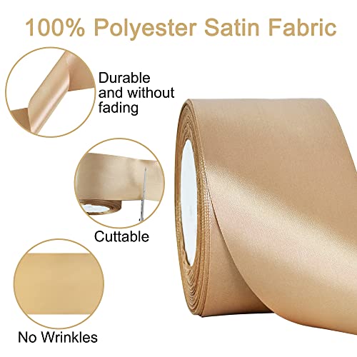 TONIFUL Gold Satin Ribbon 3 Inch X 25yds Solid Silk Ribbons for Gift Wrapping Craft, Floral Bouquets - Image 3