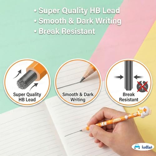 Image of FunBlast Cute Duck Pencils with Cute Erasers on Top - Pack of 6 Cartoon Pencil for Kid with 3D Kawaii Topper, Writing Drawing Tools for Kids, Birthday Return Gift for Kids (Multicolor)