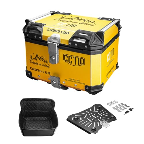 JISYIWOWバイク用リアボックス 45L 大容量トップケース バイクケース 耐衝撃 防水 クロスカブ CC110に適用 着脱可能 防犯対策 炭素鋼取付ベース付き ヒンジは付き (イエロー)