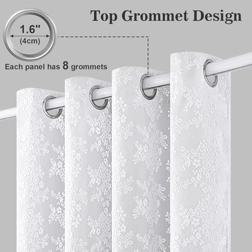 Image of Yinhua Blackout Curtains for Bedroom Double Layer Grey Curtains for Living Room 63 Inch Length 2 Panels Set Kid Curtain with Floral Sheer Overlay, Grommet Drapes with Tiebacks, 52 inch W x 63 inch L