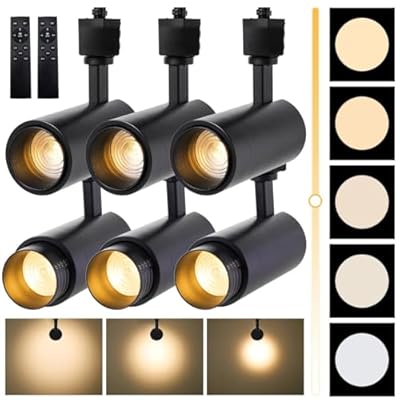 12W Track Lighting Heads, H Type Track Lights With Remote ,Stepless 10-Color LED Track Lighting Dimmable, 2700K-6500K Adjustable, Zoomable 15°-60° Beam Angle, Timer For Artwork,Accent 6 Pack, Black