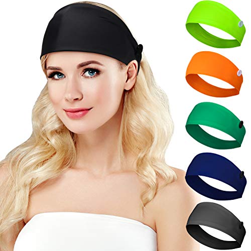 6 Pieces Button Headbands Ear Protection Holder Yoga Sports Sweat Hair Bands Non-Slip Button Headbands Workout Turban Heawrap with Buttons for Sports Worker
