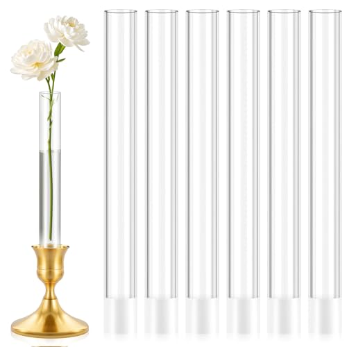 6 Pack 7.9 Acrylic Bud Vase Cylinder Bud Vase for Taper Candlesticks Flower Vase with Silicon Rubber Case Fits Candlestick Size 20-22mm Perfect for Tablescapes Weddings & Home Decor