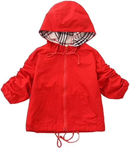ContiKids Boys Girls Zip-up Windproof Hooded Jacket Lined Windbreaker Toddler Girl Boy Outerwear 7 Red