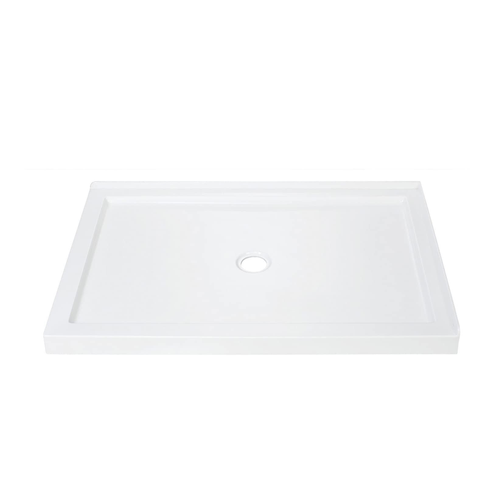 CKB 60 in. L x 32 in. W Center Drain Double Threshold Shower Base, Flat Surface Shower Pan, White, Right Side