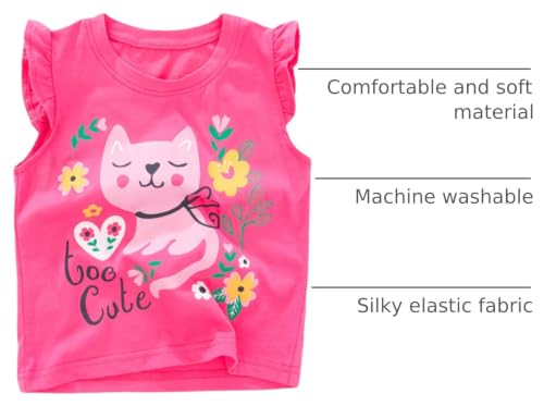 Image of Girls Graphic T Shirts 3 Pack 100% Cotton Short Sleeve Tees for Toddler Little Big Girls Cute Printed Casual Summer Tops