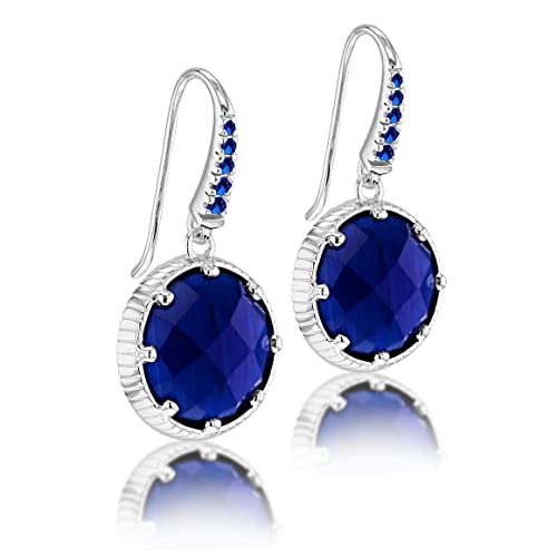 Boucles d'oreilles pendantes œil de chat bleues argent sterling femme 13mm