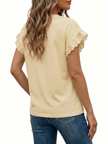 Image of Tankaneo Womens Summer Crewneck T-Shirts Lace Cap Sleeve Tops Dressy Casual Loose Fit Work Basic Tees Outfits 2026