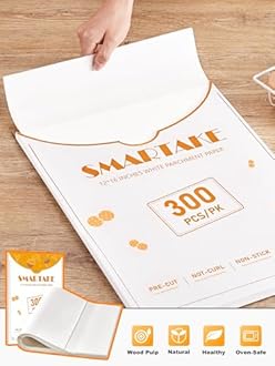 SMARTAKE 300 Pcs Parchment Paper Baking Sheets, 12x16 Inch Pre-Cut Baking Parchment, Non-Stick Kitchens Cookie Baking Paper, for Oven Grilling Air Fryer Steaming Bread Cake Cookie Meat Pizza (White)
