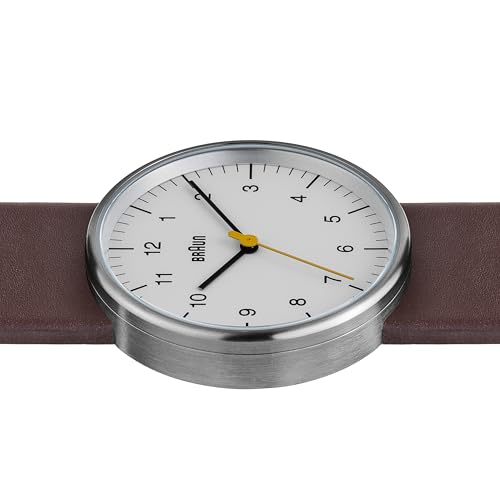 Braun Men's Quartz Three Hand Movement Watch with Analogue Display and Leather Strap