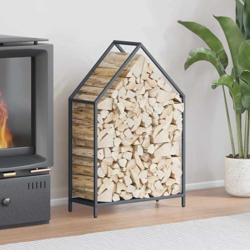 Homgoday Leñero Antracita 60x25x90 cm Acero Laminado en frío Estante metálica para leña,Soporte de Almacenamiento para Interiores y Exterior