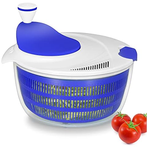 Ourokhome Salad Spinner Dryer Washer, Large Hand Crank professional Kitchen Gadgets with Bowl and Colander, Easy to Clean, Wash, Dry Vegetables, Fruits, Lettuce, Greens, Lockable, 4 L, Dark Blue Cover