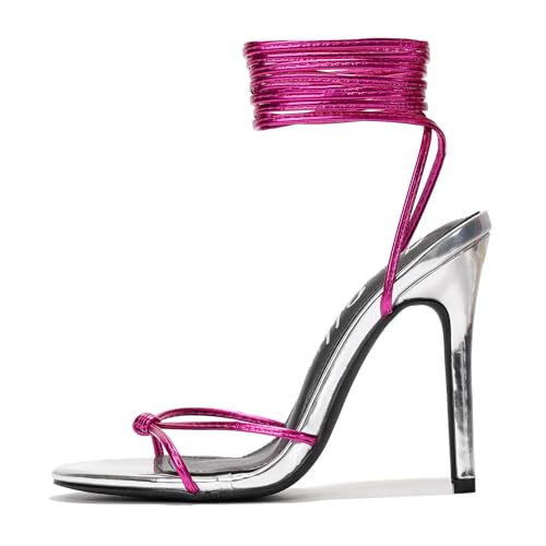 Cape Robbin Women's Strappy Lace-Up Round Toe Open Toe 3.75 Inch Stiletto High Heels for Women, Sexy Thin Ankle Strap Party Pumps, Comfortable Evening Dress Shoes (Phillis)