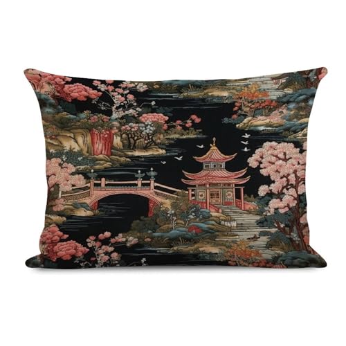 Outdoor Waterproof Pillow Cases Chinoiserie Charcoal Coral...
