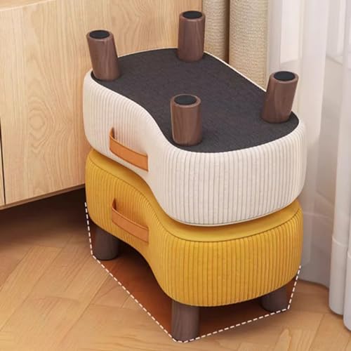 Petit tabouret rectangulaire beige en bois pour salon