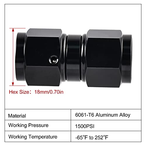 Evil Energy 6An Female To 6An Female Straight Swivel Coupler Union Fitting Adapter Aluminum Black #TOP1