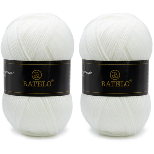 Image of Crochet & Knitting Yarn - Amigurumi Yarn, 2 Pack of 150g /5.3oz White Acrylic, 560 Yards, Worsted Weight