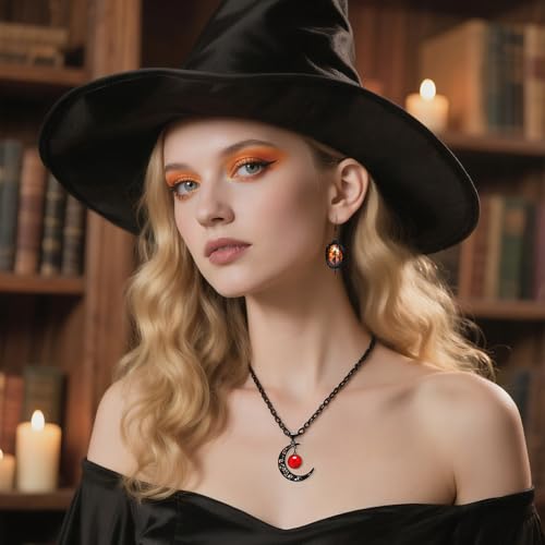 Halloween Earrings for Women Gothic Mystery Witchy Cameo Dangle Earrings Vintage Jewelry Punk Style Orange Glass Crystal Earring for Masquerade Party4