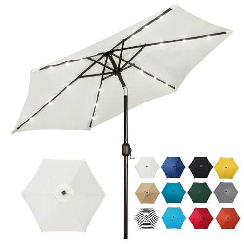 Blissun Sombrilla solar de 7.5 pies con 18 luces LED para patio, mesa de mercado, color blanco crema