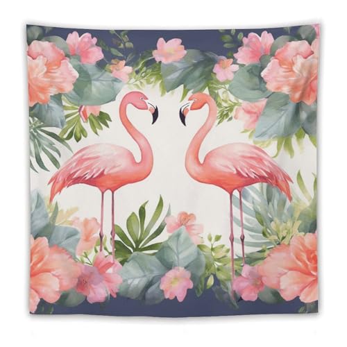 Tapisserie murale flamants roses fleurs decoration maison chambre et plage