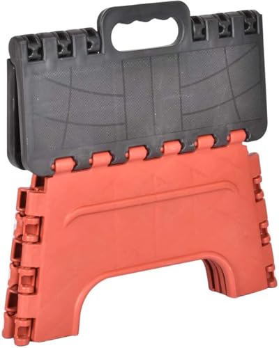 Image of 7 Inches Foldable Plastic Step Stool for Home & Kitchen, Portable Non-Slip Folding Stool, Heavy Duty Multipurpose Foot Rest for Bathroom, Office & Outdoor Use (Red-Black)