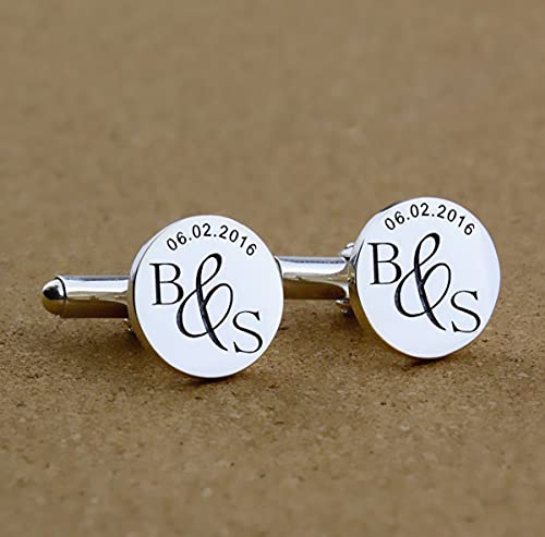 Image of TRUESILVER ACPL 925 Sterling Silver Personalized Customized Engraved Initial or Name Designer Cufflinks for Men, Boys, Fathers and Grand Father