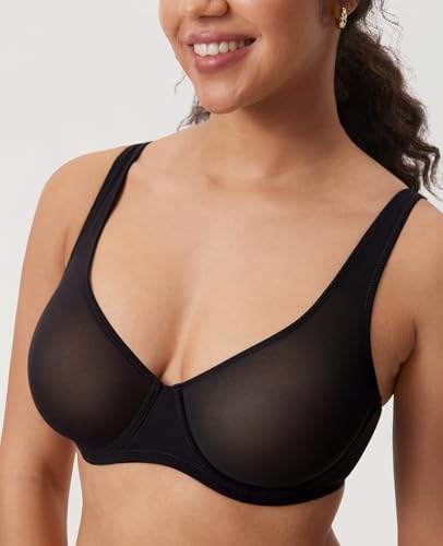 DELIMIRA Women's Cosnufy Sheer Balconette Bra Full Coverage See Through Plus Size Unlined Underwire Bras4