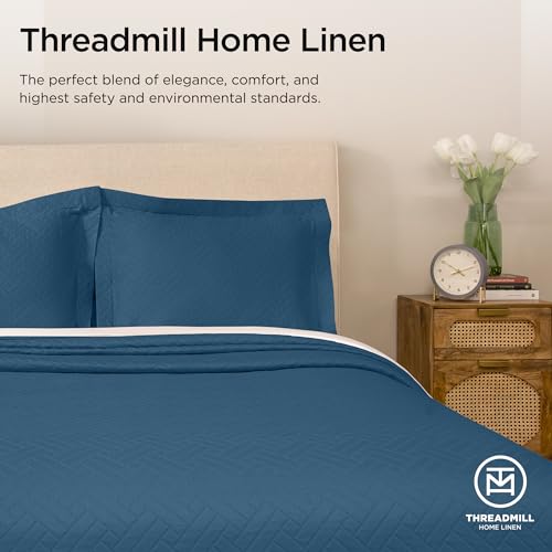 Threadmill Luxury Cotton Blankets for Twin Size Bed | All-Season 100% Cotton Twin Blanket for Bed | Criss Cross Jacquard Lightweight, Soft & Cozy Coverlet, 350GSM, 68x90 inches | Folkstone Blue