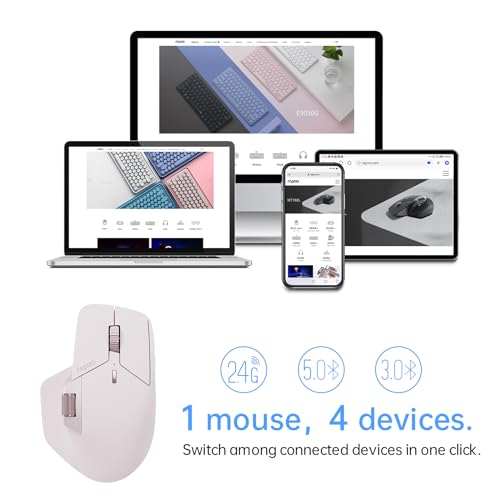 Image of Rapoo MT760 Multi-Device Wireless Mouse, Bluetooth 5.0 and 2.4GHz Multi-Mode Connection, Up to 4 Devices, 11 Programmable Buttons, 4K DPI, Ergonomic Design, 90 Days Battery Life, PC, Pink