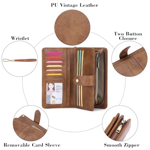 Image of FALAN MULE Wallets for Women Trifold Wristlet Wallets Large Capacity RFID Blocking Ladies Purse Credit Card Holder