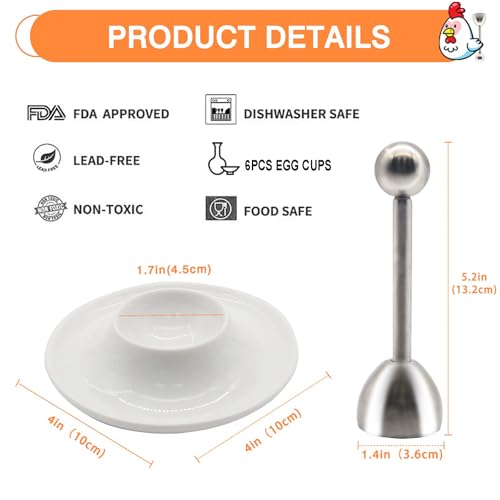 Egg Cutters Egg Cups, Egg Topper Stainless Steel Eggshell Cutter Kitchen Egg Opener Tool Egg Cracker Remover Egg Shell Separator Remover for Boiled Eggs, 6PCS Egg Holders Egg Stand Plates Egg Tray - Image 2