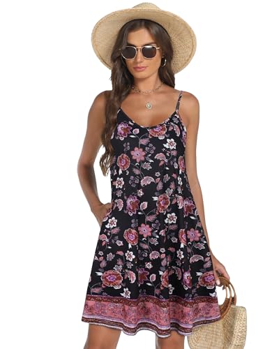 Image of elescat Womens Summer Dresses Spaghetti Strap V Neck Casual Sleeveless Sundress Beach Cover Ups with Pockets 2026
