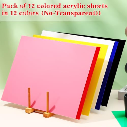 Image of Remerry 12 Pcs 16 x 12 Inch Colored Acrylic Sheets, 12 Colors Opaque Panels with Paper Covering, 0.08'' Thick (2mm), for Crafts, DIY Projects, Printed Signs, Art Display, Laser Cutting Engraving
