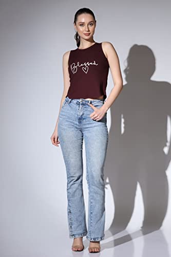 Image of OM SAI LATEST CREATION Crop Tops for Women || Ribbed Solid Chest Printed Crop Top for Girls || Text & Hart Print with Round Neck & Sleeveless Crop Top for Women || Tank Top.
