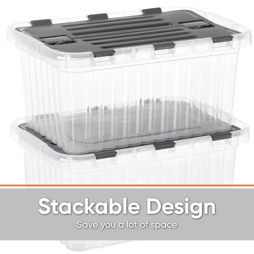 Image of Superio Clear Storage Bin with attached Lid, 27.5 Quart Storage Box with Hinged lid