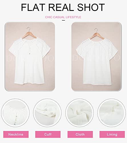 Dokotoo Women's V Neck Lace Crochet Eyelet Tops Short Sleeve Casual Shirts Blouses