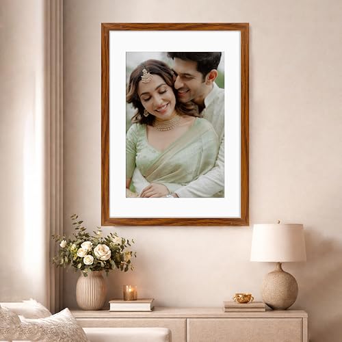 Image of Art Street Synthetic Document Large Size Wall Photo Frame, Set of 1 Big Frames For Wall Artwork, Certificates, Picture & Photographs Home Decor (18x24 Inch, Matted To: 12x18 Inch, Brown)