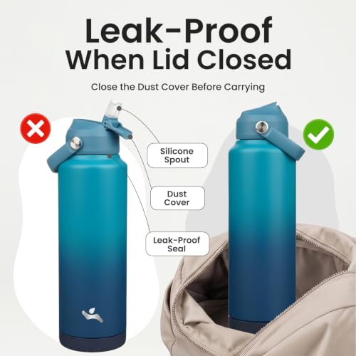Image of Konokyo 40 oz Insulated Stainless Steel Sports Water Bottle with Straw Lid