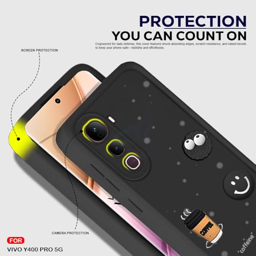 Image of AESTMO Back Case Cover for Vivo Y400 Pro 5G Cover | Cute Fun Cartoon 3D Ball | Coffee Silicone Case | Full Body Protection | Camera Protection Back Cover for Vivo Y400 Pro 5G (Black)