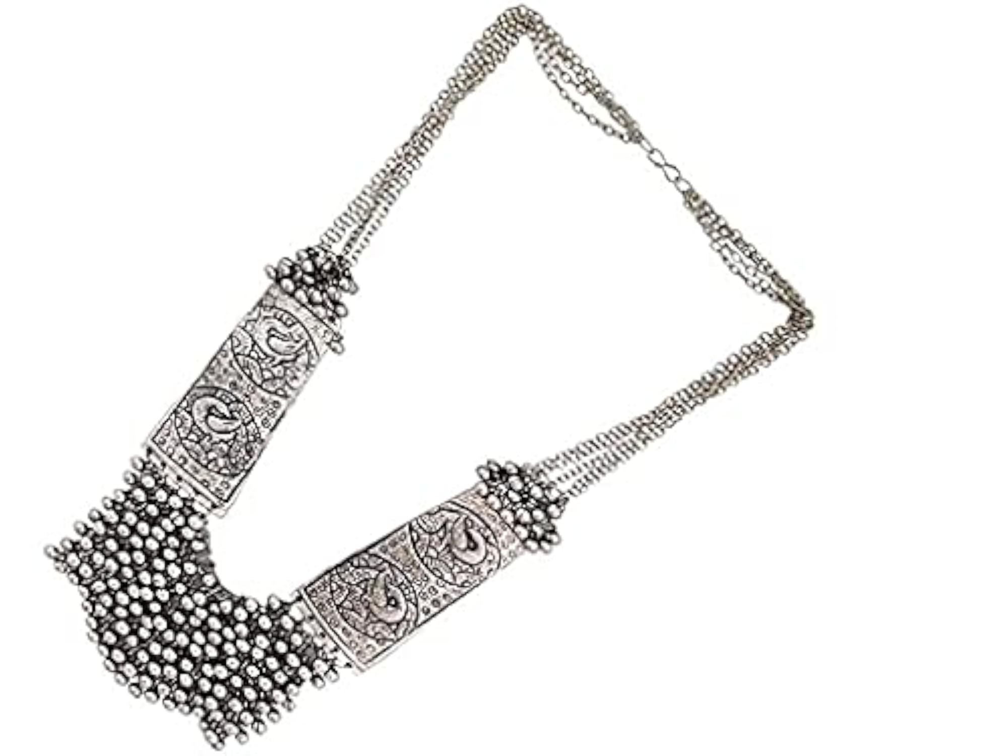 Oxidised German Silver Antique Long Navratri Necklace Set