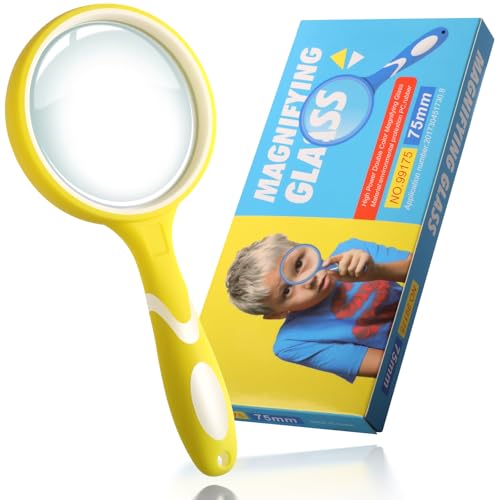 Magnifying Glass 10X Handheld Reading Magnifier Non-Slip Soft Rubber Handheld Magnifying Glass Shatterproof Magnifying Glasses for Nature Observation Hobbies Seniors Reading