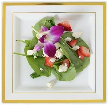 Fineline settings FL-5507-BO Bone/Gold Band Square Splendor 7.25" Salad Plates 120/Case