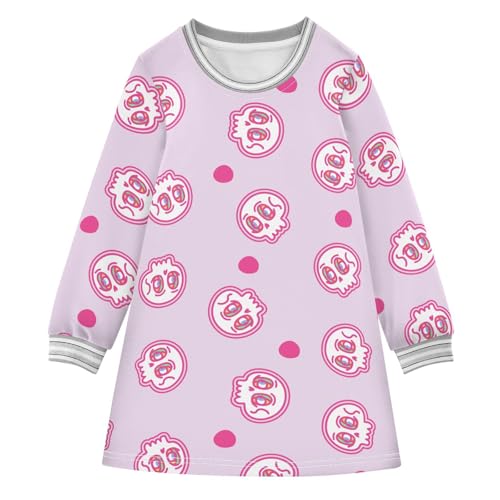 Cute Skull Girls Dresses Long Sleeve Sweatshirt Dress for Girls Winter Toddler Casual A Line Dresses Size 2-8T