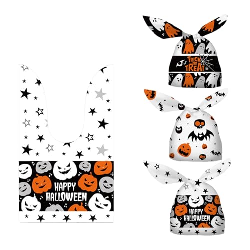 2PCS Halloween Bag Pumpkin Candy Bag Snack Bag Baking Cookie Bag Gift Bag Canisters for Flour And Sugar (White, One Size)