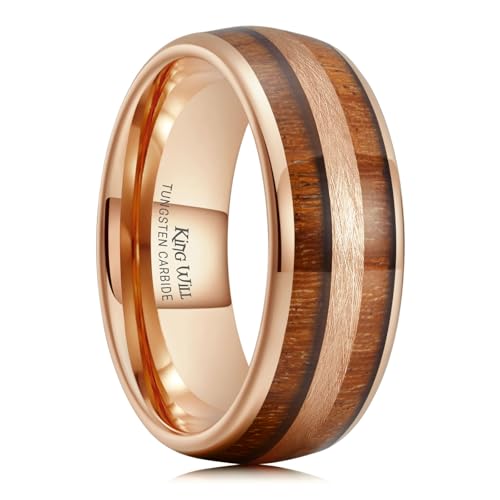 Bague carbure de tungstène noir homme King Will cadeau bois wengé 8mm